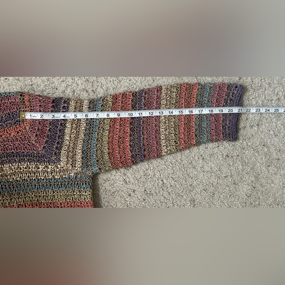 Sigrid Olsen Sport Open Knit Sweater XL Pastel Striped Lightweight - Picture 8 of 8